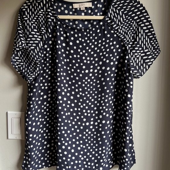 Navy Mixed Print Blouse - Picture 1 of 4